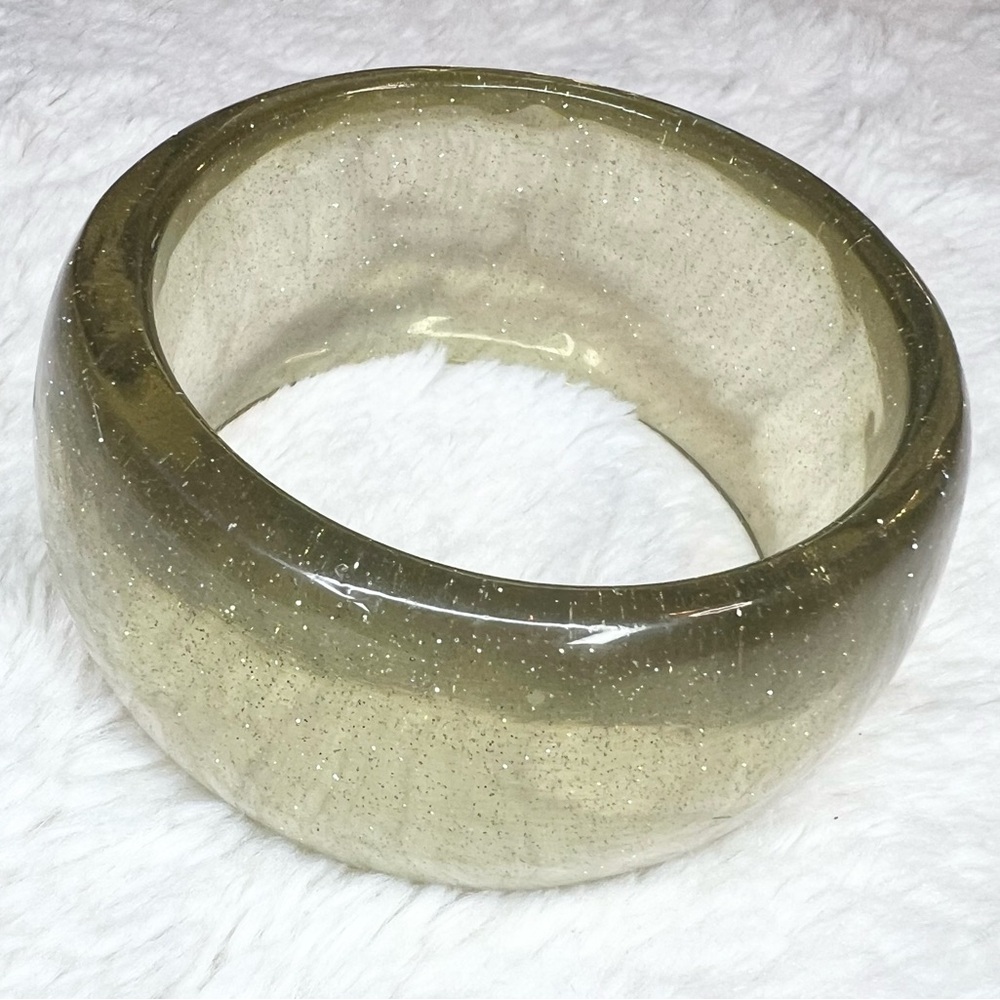 Vintage Chunky Translucent Smoky Glitter Lucite Bangle Bracelet